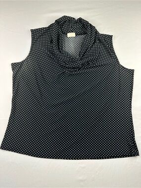 Vintage Clientele Polka Dot Cowl Neck Sleeveless Blouse Black White Retro Top 2X